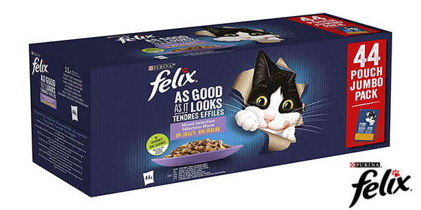 Chollo Pack x44 Sobres Purina Felix Fantastic Surtido Variado para gato por sólo 15,99€ ¡A 0,36€ la unidad!