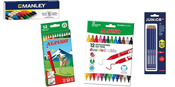 Chollo Lote material escolar Alpino: 12 lápices de colores + 12 rotuladores + 15 ceras + 12 lápices por sólo 7,94€ (-24%)