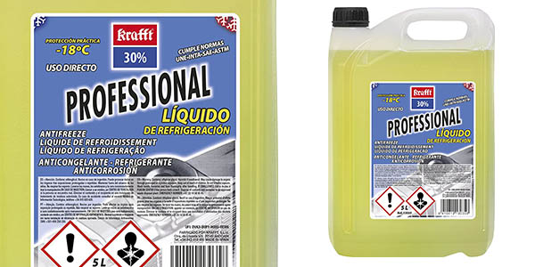 Chollo Anticongelante Krafft 30% para el coche con protección hasta -18ºC en garrafa de 5 litros por sólo 7,59€ (-36%)