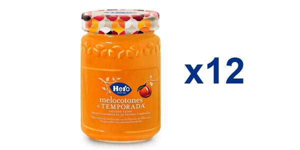 Chollo Pack x12 botes de mermelada Hero melocotón de temporada de 285 g por sólo 8,59€ (0,71€ cada uno)