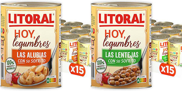 Chollo Pack Litoral Hoy, legumbres con 15 latas de alubias + 15 latas de lentejas por sólo 25,94€ (-51%)