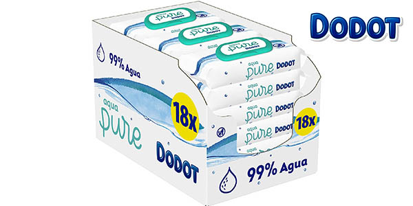 Chollo Pack x18 paquetes Toallitas Dodot Aqua Pure para bebé por sólo 21,84€ con cupón descuento ¡1,21€ el paquete!