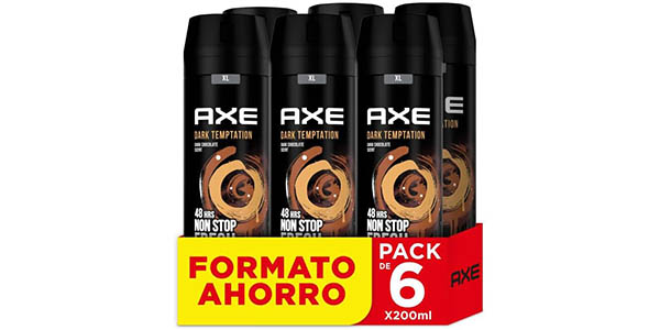 Chollo Pack x6 Desodorantes Axe Dark Temptation de 200 ml para hombre por sólo 15,99€ con envío gratis (-35%) ¡A 2,67€ la unidad!