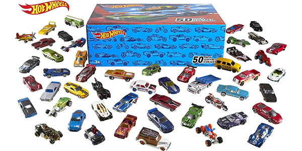 Chollo Pack x50 Coches de juguete Hot Wheels en caja de regalo por sólo 55,99€ con envío gratis (53% de descuento)