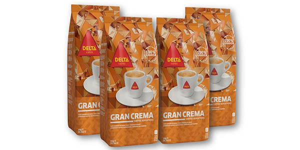 Chollo Pack x4 paquetes de Café en grano Delta Gran Crema de 1 kg cada uno por sólo 53,79€ con envío gratis (-20%)