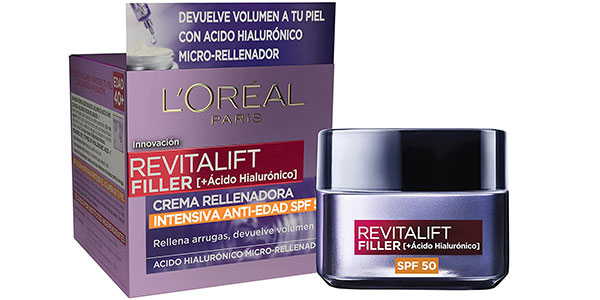 Chollo Crema rellenadora intensiva L’Oréal Paris Revitalift Filler SPF 50 de 50 ml por sólo 13,99€ (-39%)