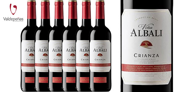 Chollo Pack de 6 botellas Vino Tinto Viña Albali Crianza con DOCa Valdepeñas de 750 ml por sólo 11,47€ (-29%) ¡1,91€ c/u!