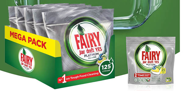 Chollo Pack x125 Lavavajillas Fairy Platinum All in One por sólo 23,41€ (-41%) ¡19 céntimos cada lavado!