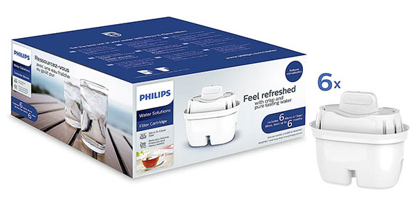 Chollo Pack de 6 filtros de agua Philips Water compatibles con Brita por sólo 20,50€ (-32%)