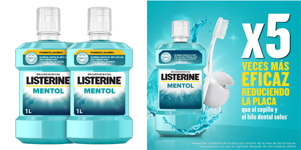 Chollo Pack x2 Enjuague bucal Listerine Mentol 1 litro por sólo 8,99€ (-34%)