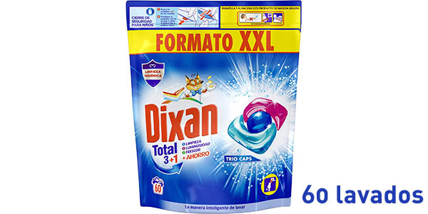 Chollo Pack x60 cápsulas Detergente Dixan Total 3+1 por sólo 9,90€ (-51%) ¡0,16€ cada lavado!