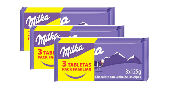 Chollo Pack x9 tabletas de Milka chocolate con leche por sólo 6,20€ con oferta 3×2 en Amazon ¡0,68€ cada una!