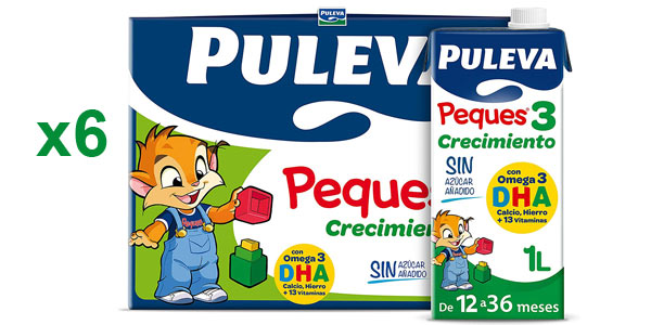 Chollo Pack x6 Leche de crecimiento Puleva Peques 3 sin azúcar añadido por sólo 8,61€ (1,43€ cada unidad)