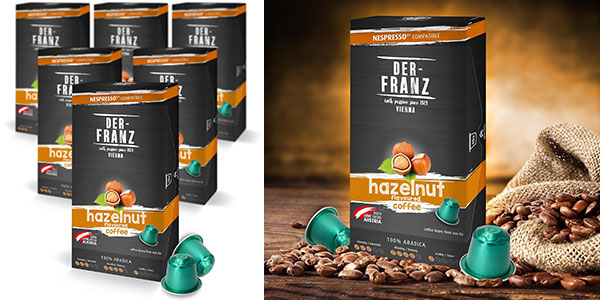 Chollo Pack de 60 cápsulas de café Der Franz con aroma a avellana compatibles con Nespresso por sólo 9,58€ (-40%)