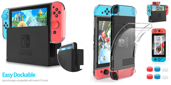 Chollo Carcasa HeyStop para Nintendo Switch con protector de pantalla y 6 agarres para el pulgar por sólo 9,89€ (-34%)