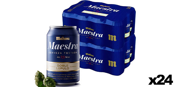 Chollo Pack x24 Botes de cerveza Lager Tostada Mahou Maestra Doble Lúpulo de 33 cl por sólo 15,93€ (-32%) ¡0,66€ la unidad)