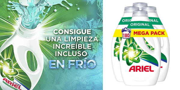 Chollo Pack de 4 botellas de Ariel líquido Original (180 lavados en total) por sólo 37,99€ con envío gratis (30% de descuento)