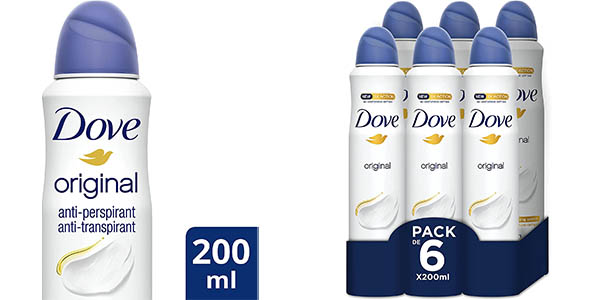 Chollo Pack x6 Desodorante en spray Dove Original de 200 ml por sólo 13,99€ (-34%) ¡Sólo 2,33€ cada uno!