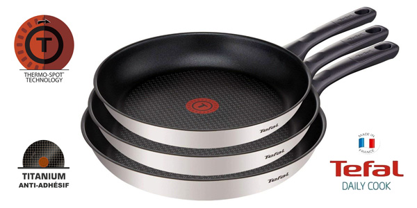 Chollo Set de 3 sartenes Tefal Daily Cook de acero inoxidable de 20, 24 y 26 cm por sólo 59,99€ con envío gratis (33% de descuento)