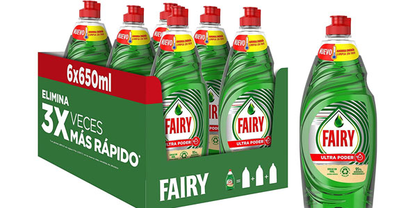 Chollo Pack de 6 botes de Fairy Ultra Poder de 450 ml por sólo 16,69€ (-20%) ¡2,78€ cada uno!