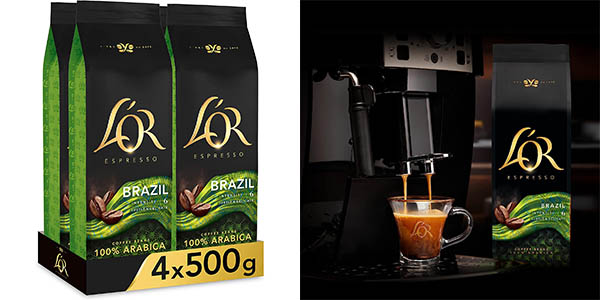 Chollo Pack x4 Café en grano L’OR Espresso Brazil de 500 g por sólo 24,99€ con envío gratis (24% de descuento)