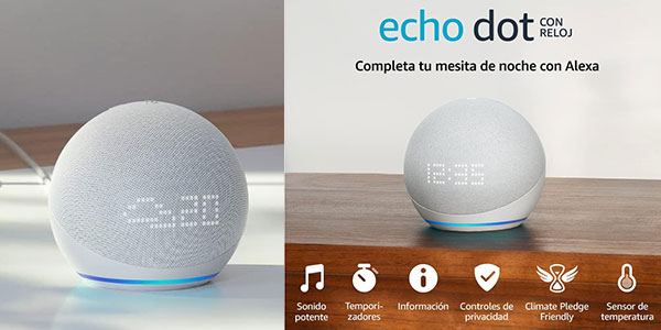 Chollo Altavoz inteligente Echo Dot con reloj por sólo 39,99€ con envío gratis (-47%)