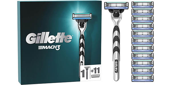 Chollo Pack Maquinilla Gillette Mach 3 + 12 cuchillas de recambio por sólo 24,99€ (-19%) ¡Sólo 2,08€ por recambio!