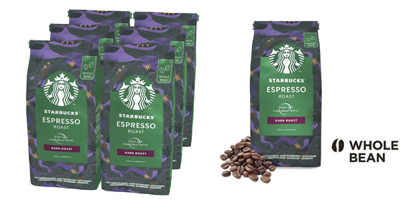 Chollo Pack x6 Bolsas café de grano entero Starbucks Espreso Dark Roast de 200 g por sólo 21,84€ (3,64€ cada una)