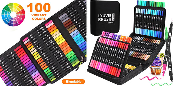 Chollo Estuche de 100 Rotuladores Lyuvie de doble punta para lettering por sólo 24,58€ (-32%)