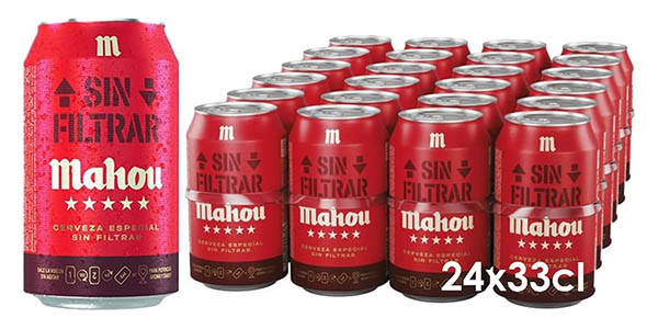 Chollo Pack x24 latas de cerveza Mahou sin filtrar por solo 18,51€ (-14%) ¡A 0,77€ cada una!