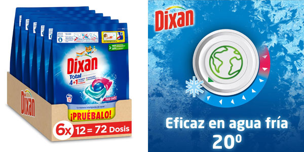 Chollo Pack Detergente en cápsulas Dixan Total 4+1 76 lavados por sólo 22,34€ ¡A 0,31€ la cápsula!