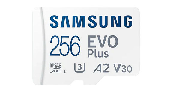 Chollo Tarjeta microSDXC Samsung EVO Plus CL10 de 256 GB por sólo 17,99€ (-42%)