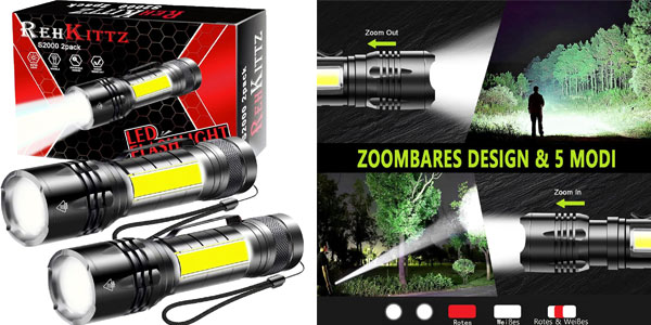 Chollo Pack x2 Linternas LED con luz de trabajo COB por sólo 8,39€ con cupón descuento ¡Valoraciones TOP!