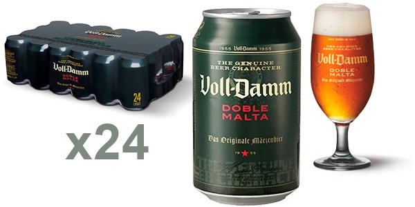 Chollo Pack x24 Latas cerveza Voll-Damm Doble Malta de 330 ml por sólo 17,98€ (-9%) ¡0,75€ cada una!