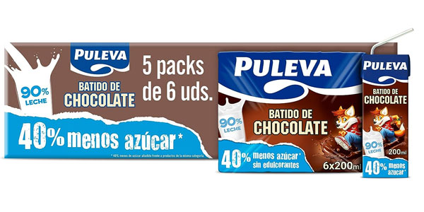 Chollo Pack x30 Batidos de chocolate Puleva (minibricks de 200 ml) por sólo 11,95€ (11% de descuento)