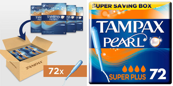 Chollo Pack x72 tampones Tampax Pearl Super Plus con aplicador por sólo 12,58€ (23% de descuento)