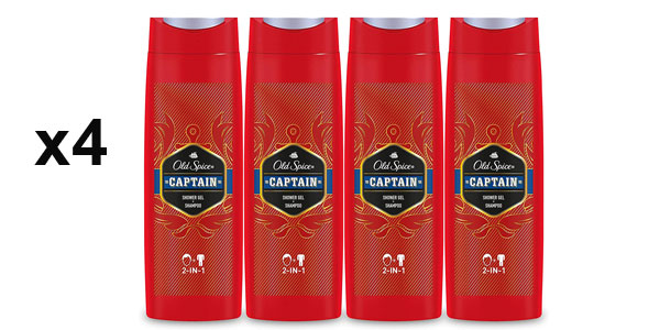 Chollo Pack x4 Gel de ducha champú 2-en-1 Old Spice Captain de 400 ml por sólo 8,39€ (24% de descuento)