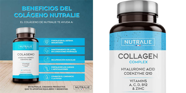 Chollo Flash Envase 60 cápsulas Nutralie Colágeno + Ácido Hialurónico + Coenzima Q10 + Vitaminas A, C, D y B12 + Zinc por sólo 16,91€ (15% de descuento)