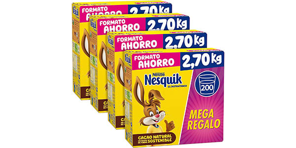 Chollo Pack 4x Paquetes Nesquik de 2,7 Kg por sólo 45,70€ con envío gratis (4,23€ el kilo)