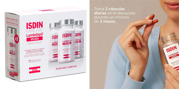 Chollo Pack x180 Cápsulas Anticaída del cabello ISDIN Lambdapil por sólo 36,08€ con envío gratis (47% de descuento)