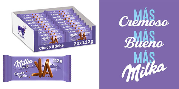 Chollo Pack x20 Milka Choco Sticks de 112 gramos cada uno por solo 22,59€ (27% de descuento)