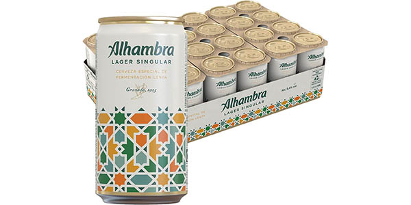 Chollo Pack 48 cervezas Alhambra Lager Singular de 33 cl por sólo 28,35€ con -50% en 2ª unidad (0,59€ la lata)