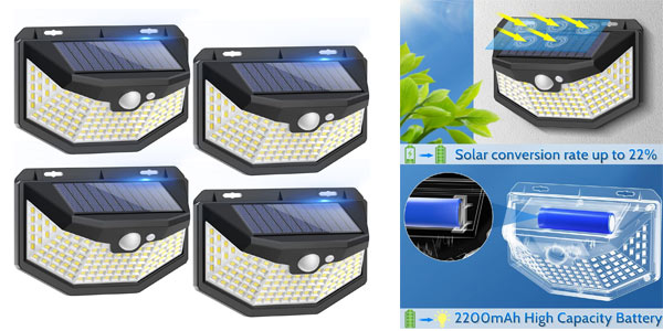 Chollo Pack x4 Focos LED solares con sensor de movimiento por sólo 15,09€ con cupón descuento (-46%)