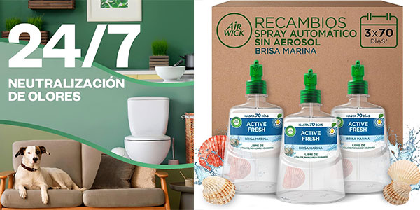 Chollo Pack de 3 recambios de ambientador Air Wick Active Fresh por sólo 11,79€ (-24%)