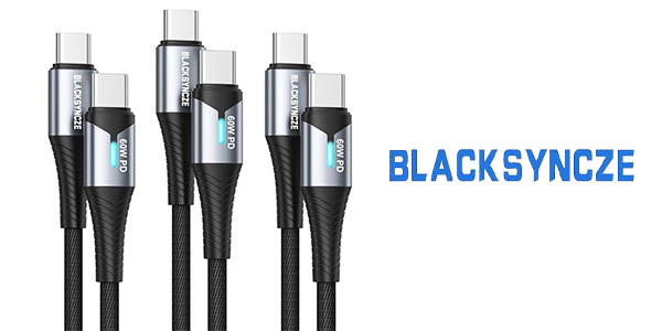 Chollo Pack 3x Cable USB-C BLACKSYNCZE 60W PD (2x 2 m + 0,5 m) por sólo 8,79€ (20% de descuento)