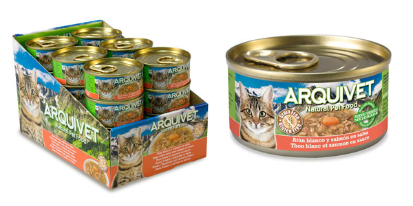 Chollo 24 Latas Super Premium Arquivet de atún blanco con salmón en salsa para gatos por sólo 20,99€ (0,87€ cada una)