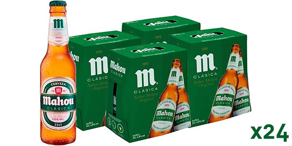 Chollo Pack de 24 botellines de cerveza Mahou Clásica de 25 cl por sólo 11,22€ (0,43€ cada botellín)