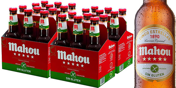 Chollo Pack de 24 botellines Mahou 5 Estrellas Sin Gluten de 33 cl por sólo 20,73€ (-26%) ¡0,83€ cada una!