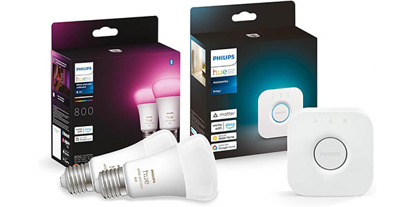 Chollo Kit Philips Hue 2x Bombilla White and Color Ambiance E27 + Hue Bridge por sólo 69,99€ con envío gratis (-45%) ¡CORRE!