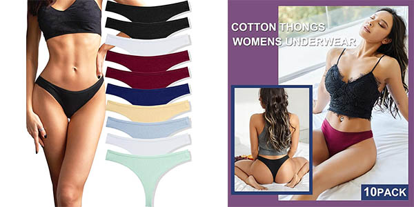 Chollo Pack de 10 tangas de algodón FINETOO para mujer por sólo 18,43€ con cupón descuento (-31%)